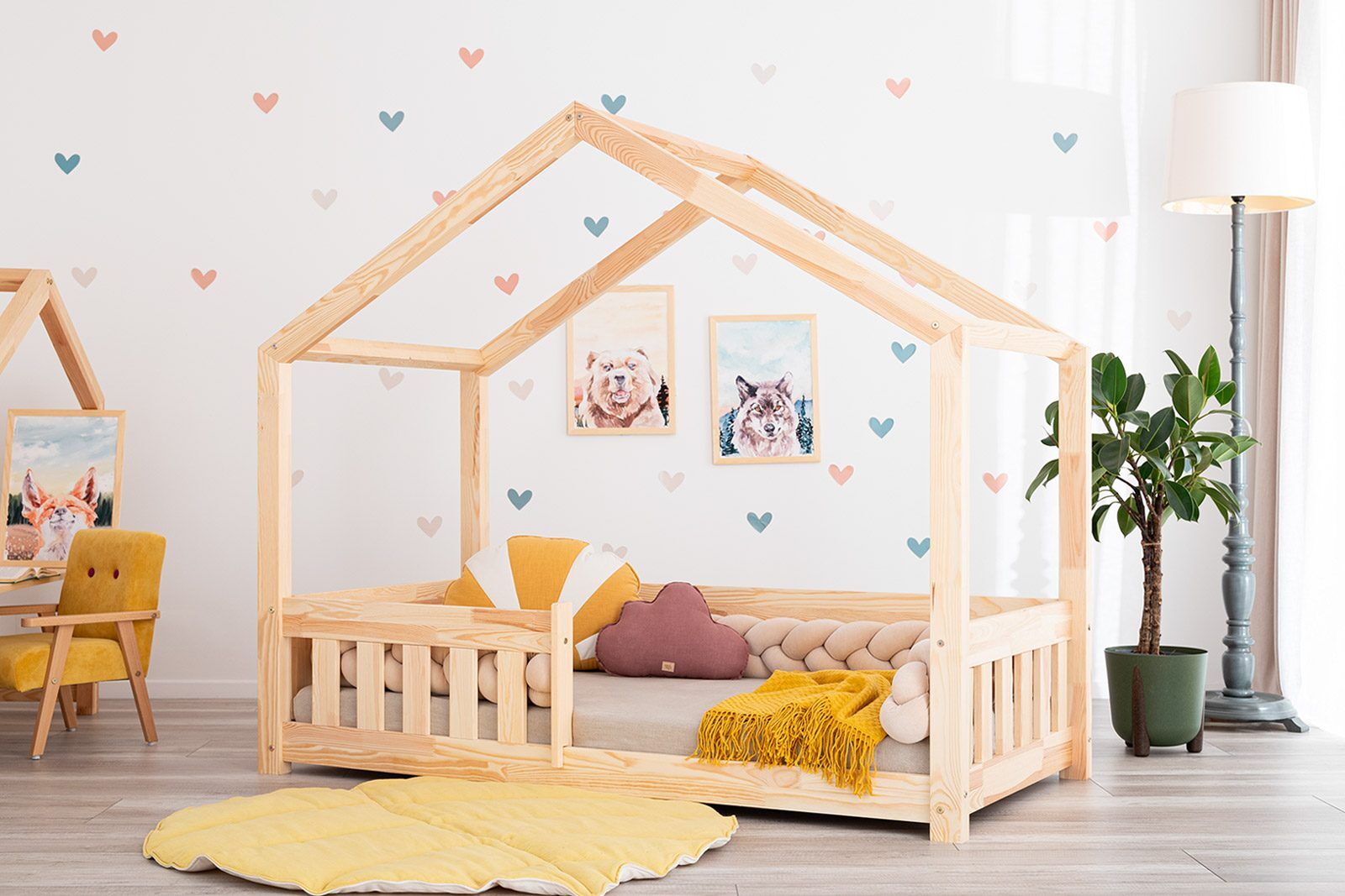Superwum Queen Floor Bed For Kids Solid Wood Montessori Bed Frame With