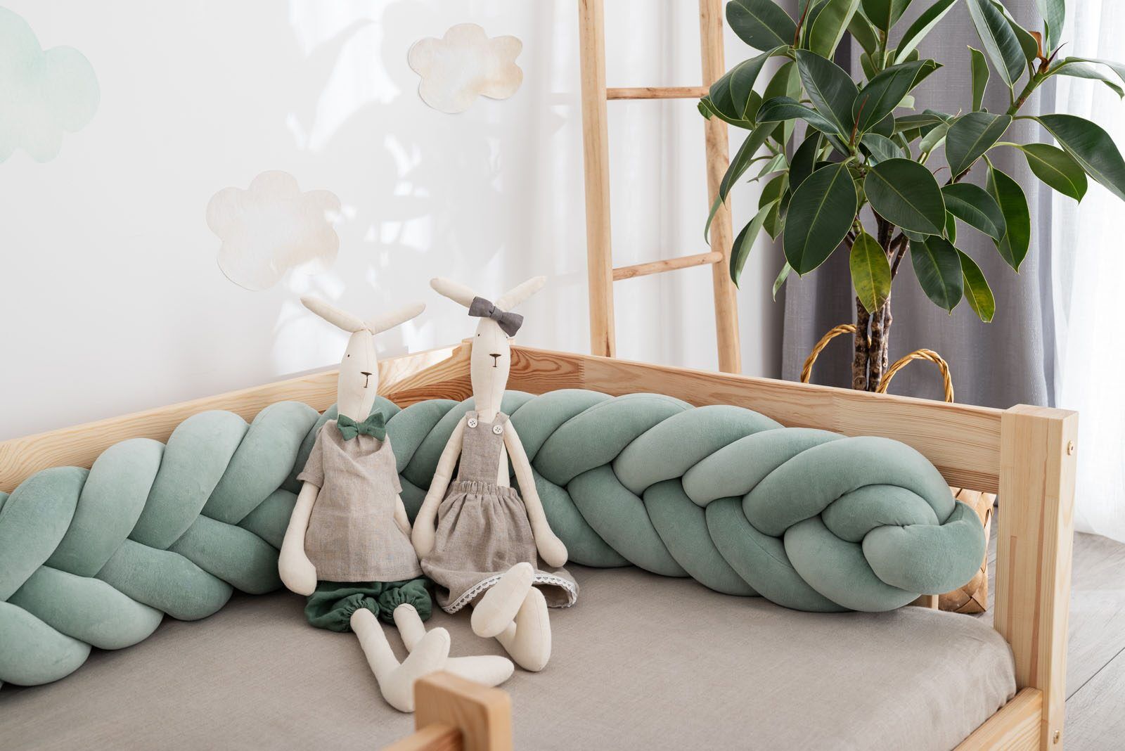 Braided bed bumper – 5 strands 180-420 cm - sage green