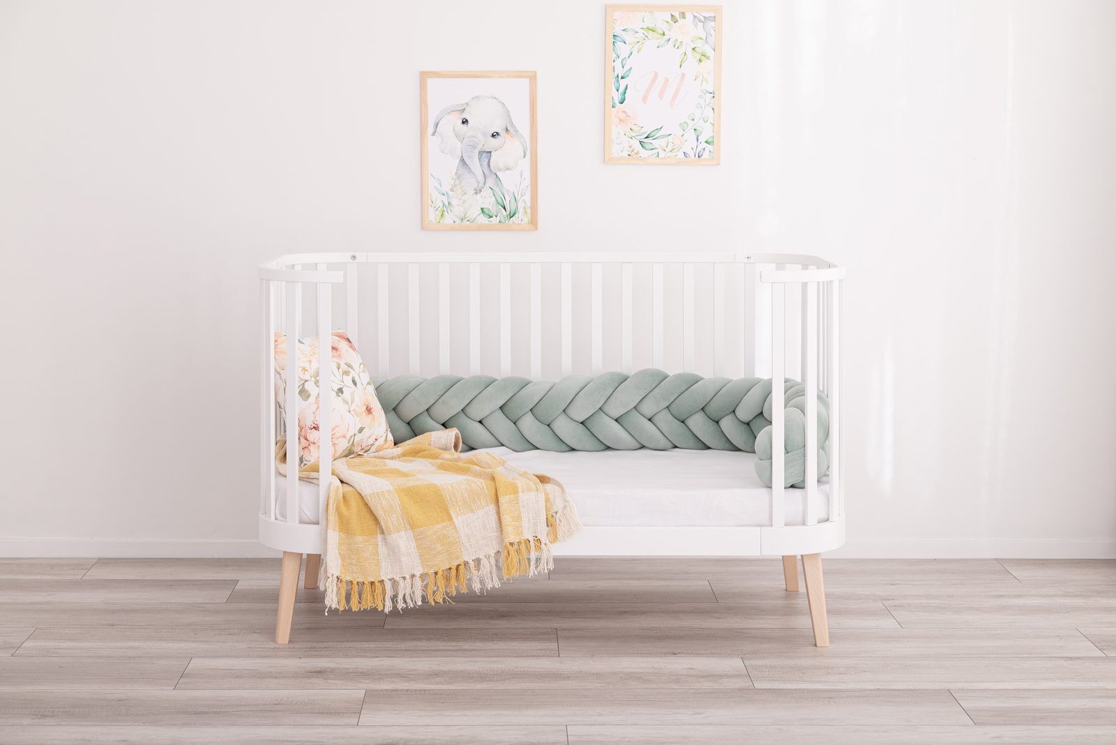 Braided bed bumper – 5 strands 180-420 cm - sage green