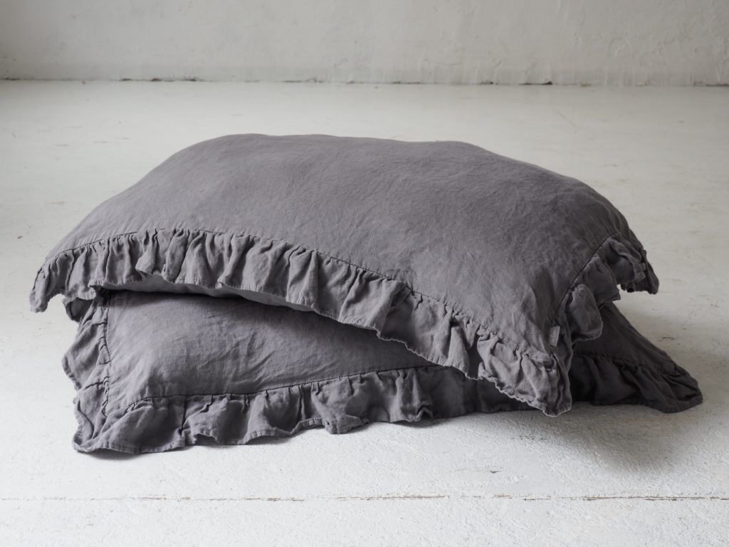 Linen pillow cases with frill - True Gray