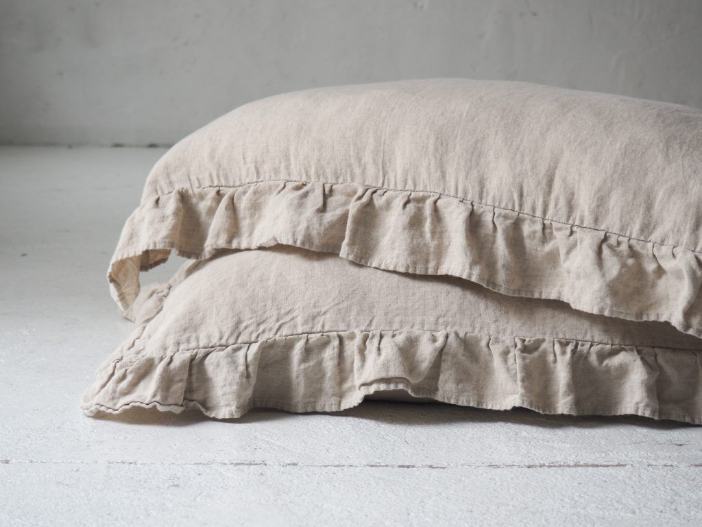 Linen pillow cases with frill - Natural Linen