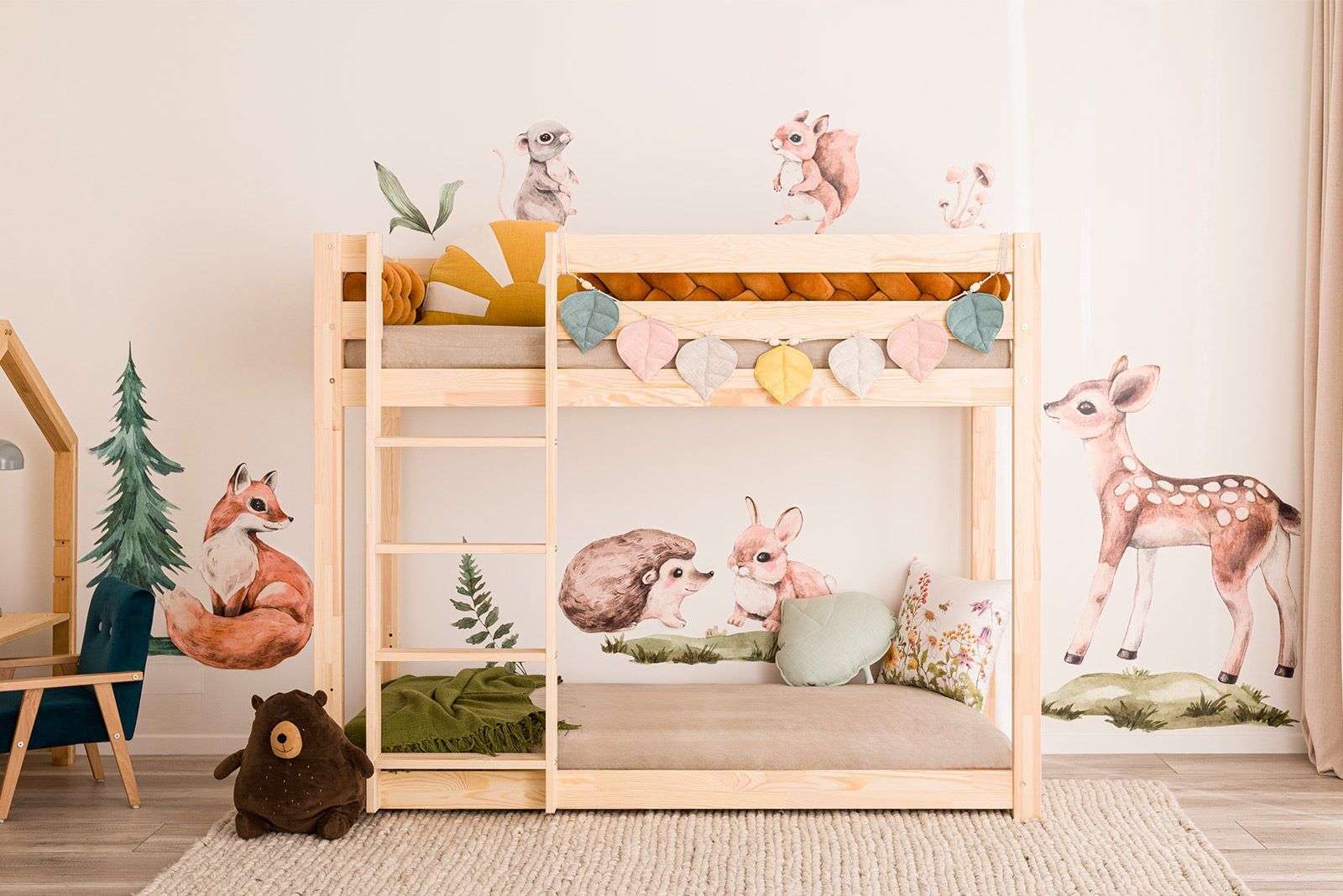 In the photo: Bunk bed - Sigelo II Compact 160 x 80 cm, with ladder on the left-hand side