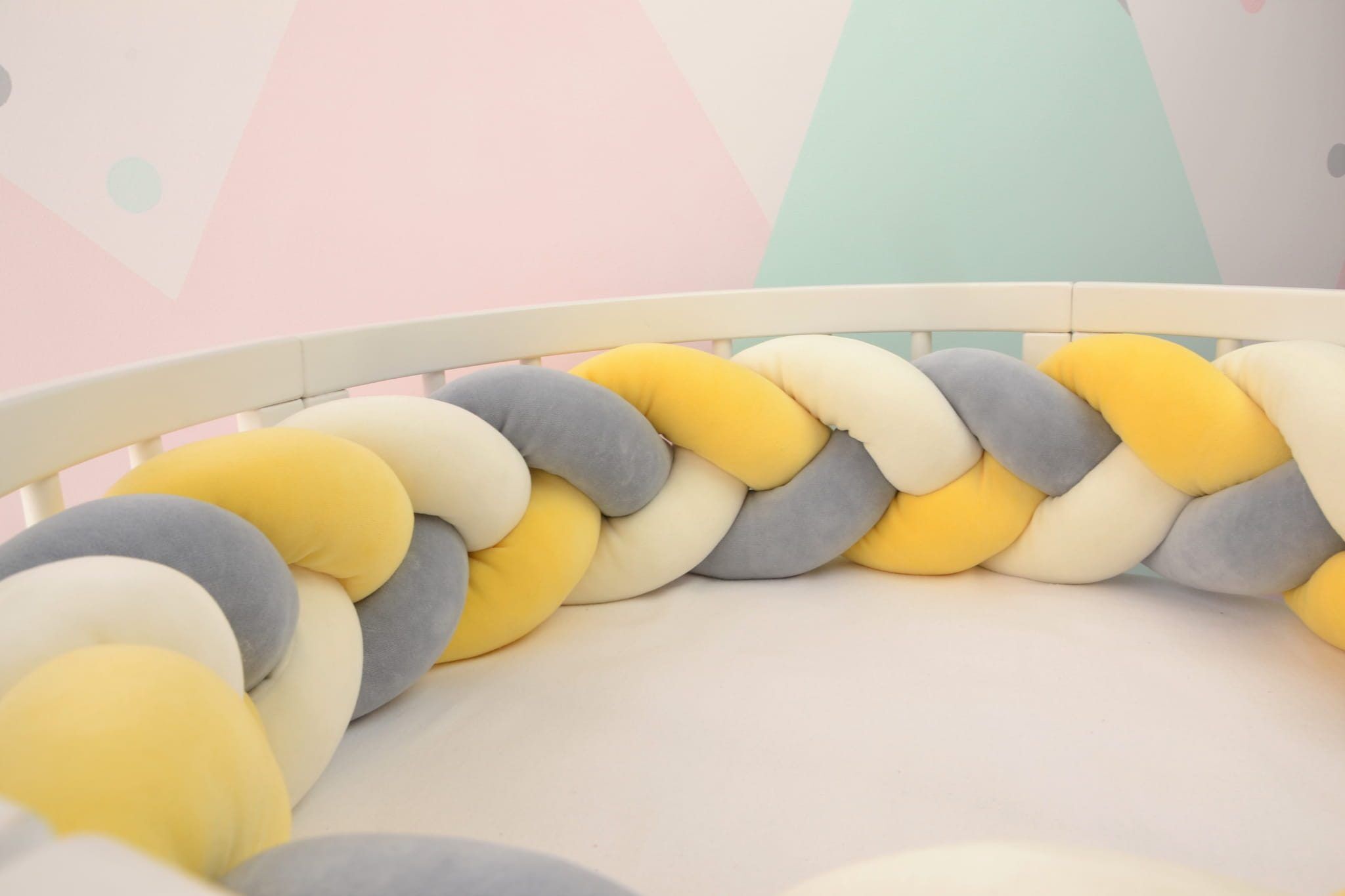 Bed bumper - three-colour braid - Gray Yellow Cream