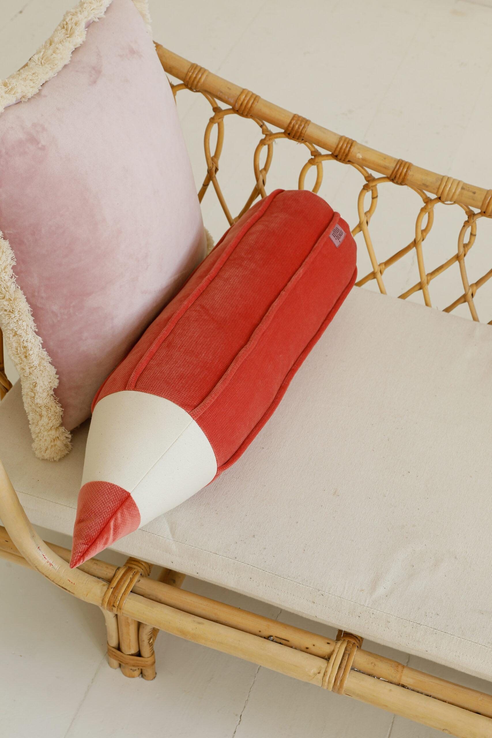 Velvet Crayon-Shaped Cushion - Coral
