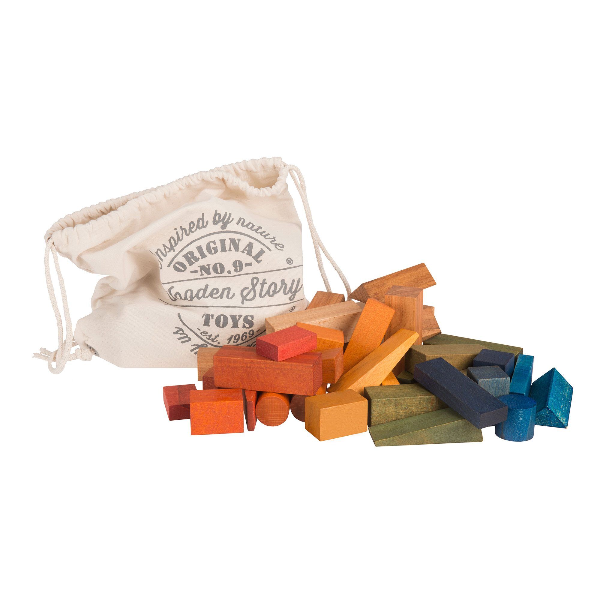 Wooden Blocks in Sack XL 50 elements Rainbow