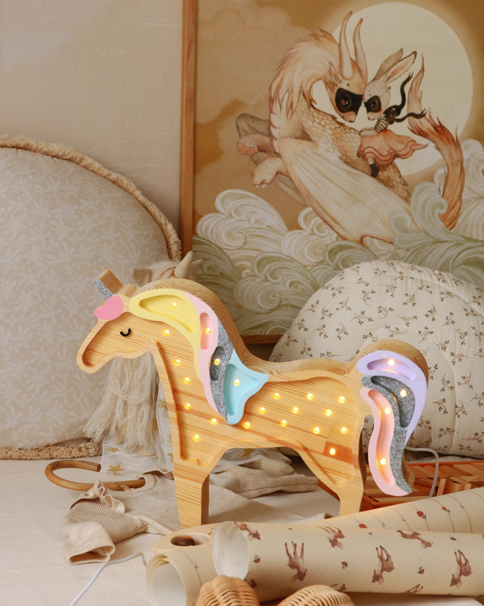 Lamp Unicorn Rainbow Wood
