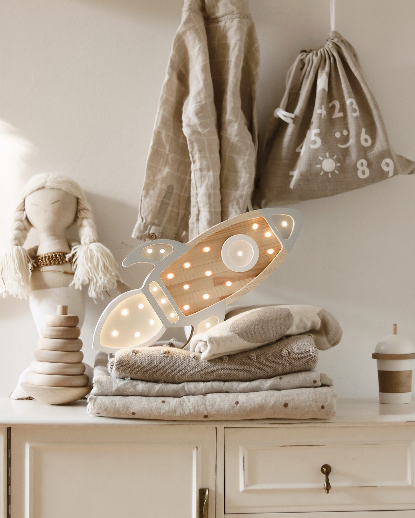 Lamp Space Rocket Gray Wood