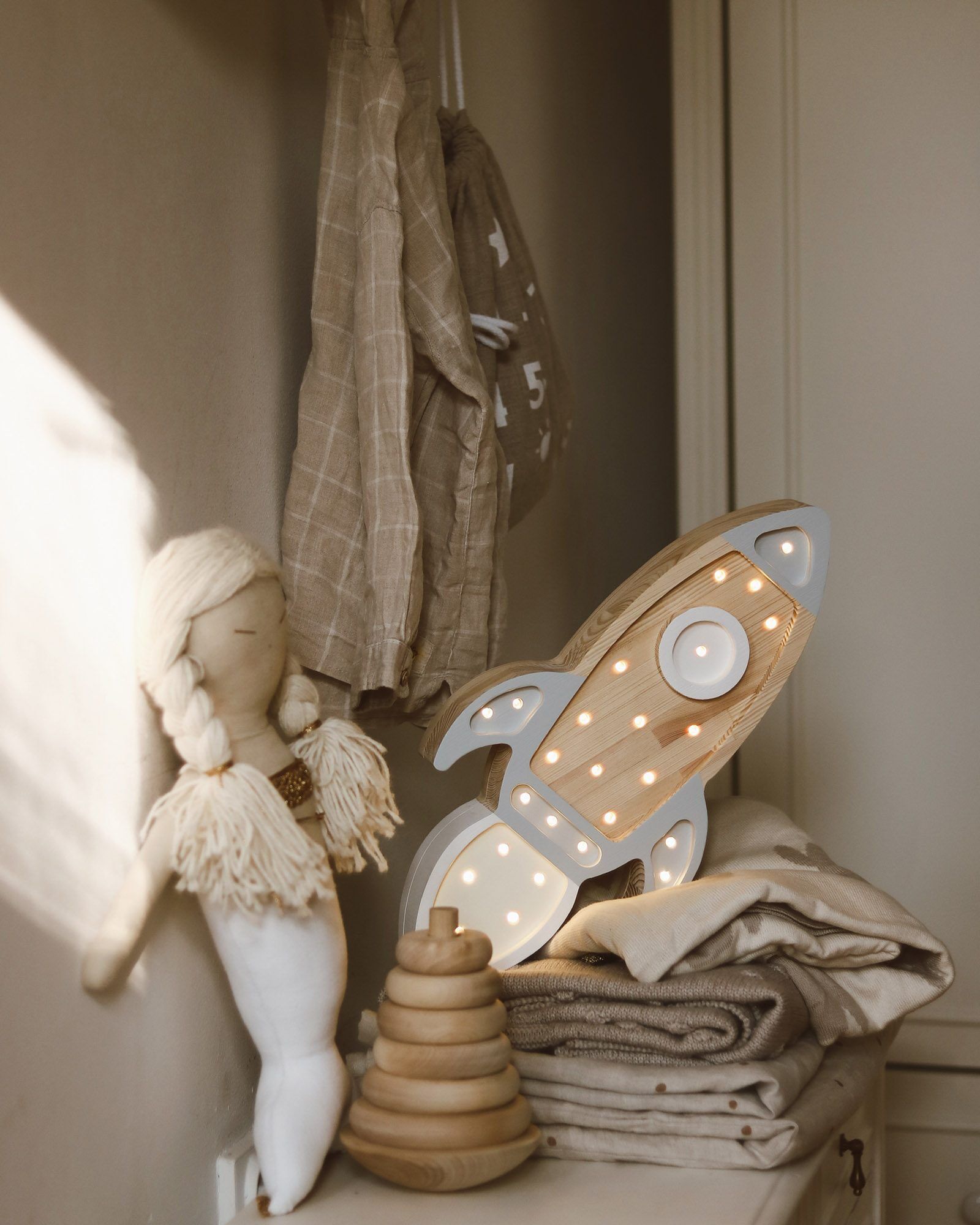 Lamp Space Rocket Gray Wood