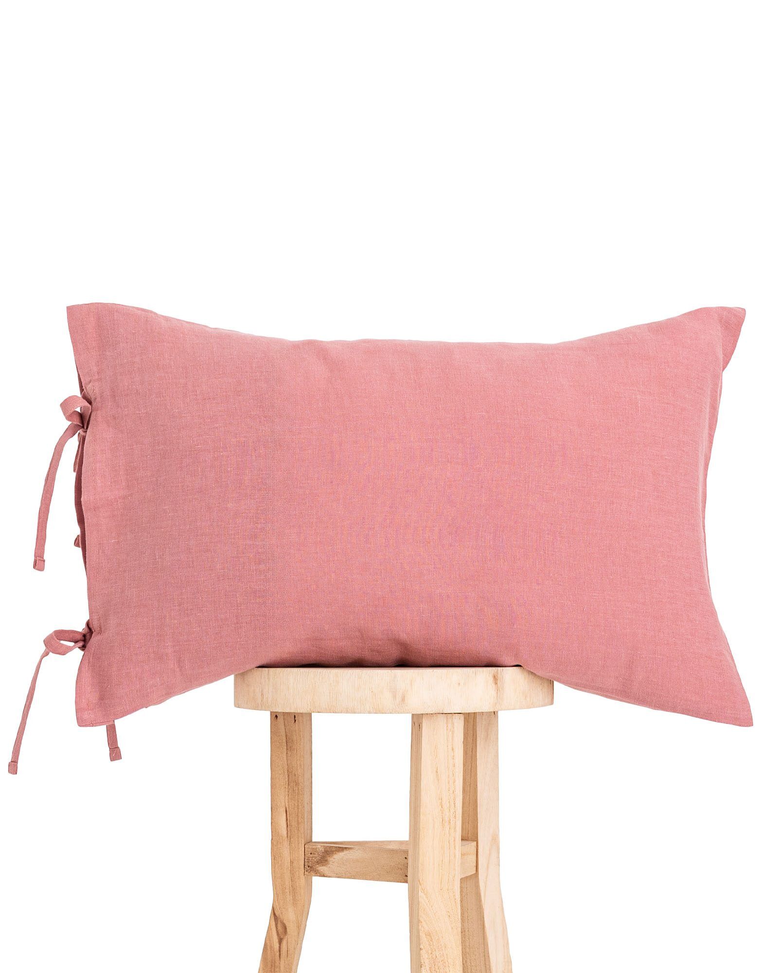 Linen Pillow Cases with ribbons - Dusty Pink