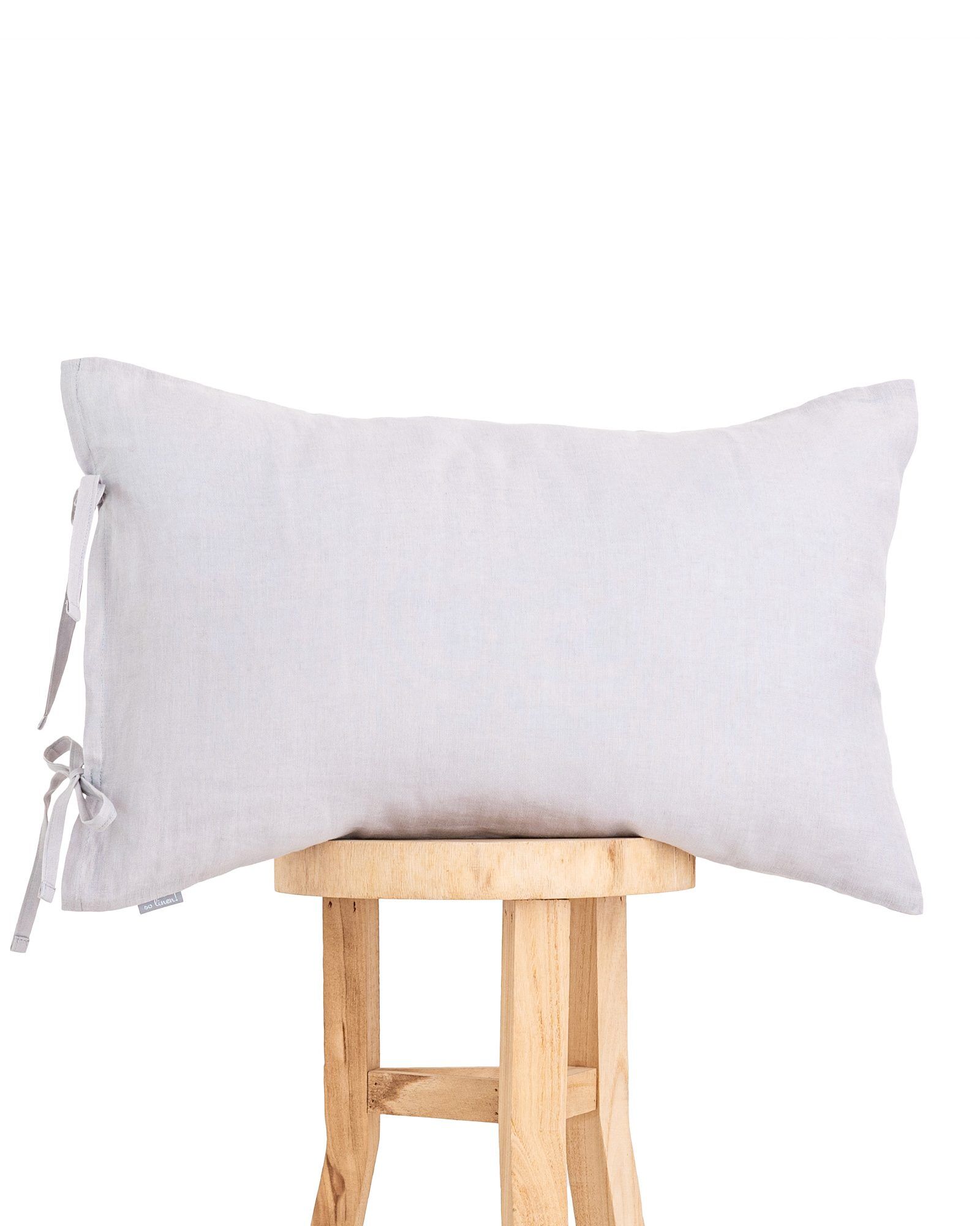 Linen Pillow Cases with ribbons - Light Grey