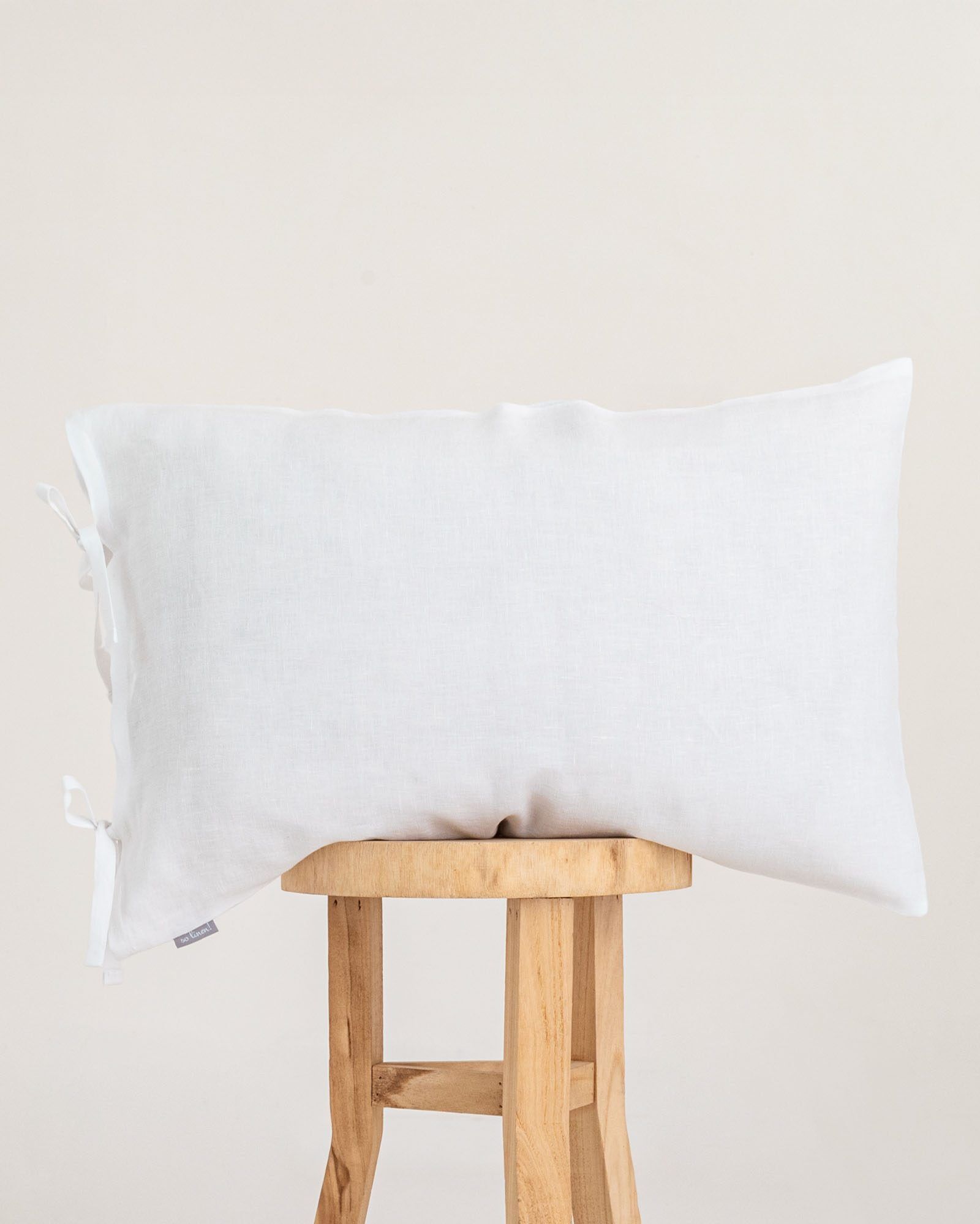 Linen Pillow Cases with ribbons - Pure White