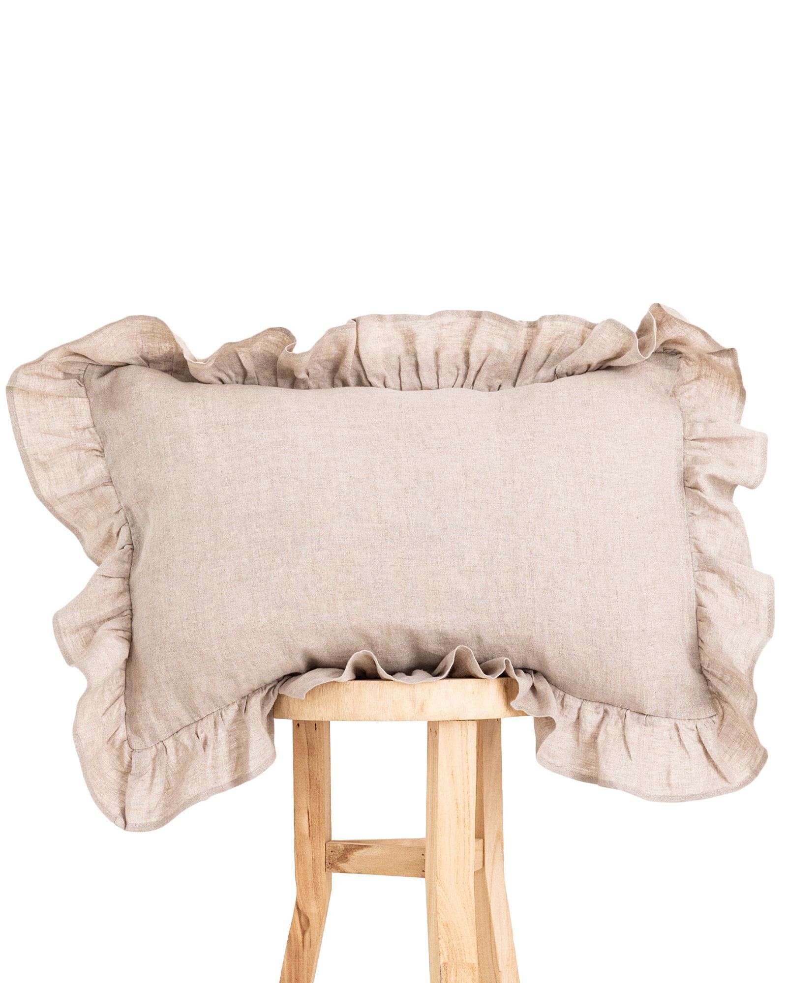 Linen pillow cases with frill - Natural Linen