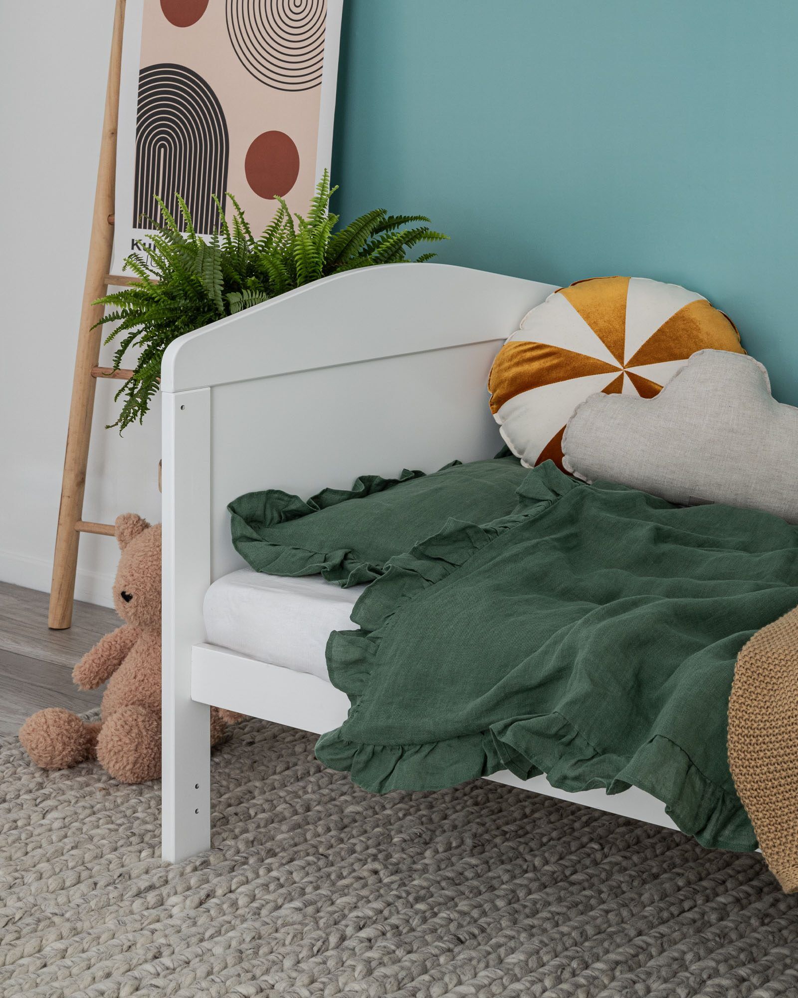 Linen Baby Bedding Set with Ruffle, Colour: Eucalyptus Green