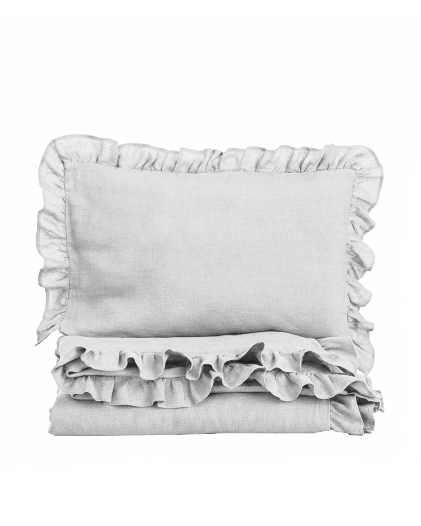Linen Baby Bedding Set with Ruffle, Colour: Light gray