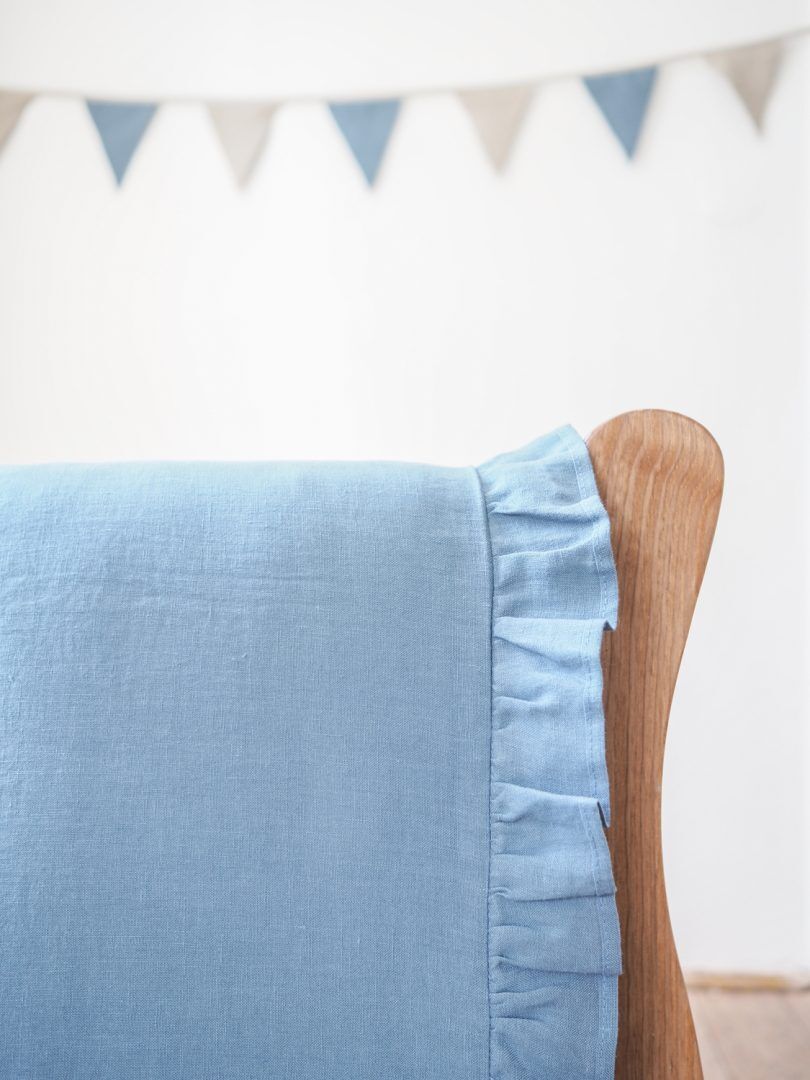 Linen Baby Bedding Set with Ruffle, Colour: Dusty blue