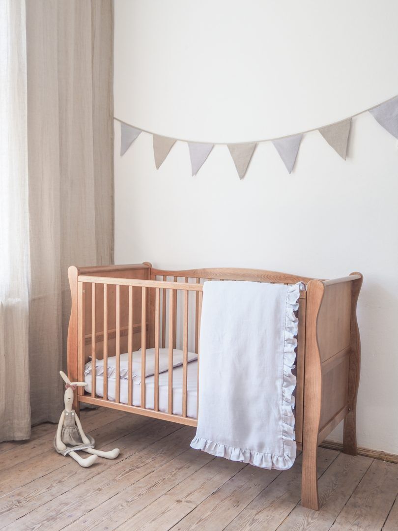 Linen Baby Bedding Set with Ruffle, Colour: Light gray