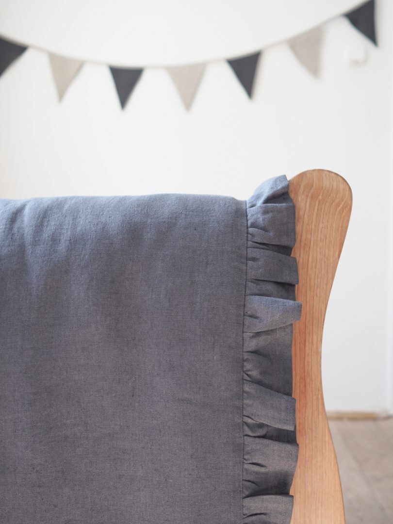 Linen Baby Bedding Set with Ruffle, Colour: Charcoal