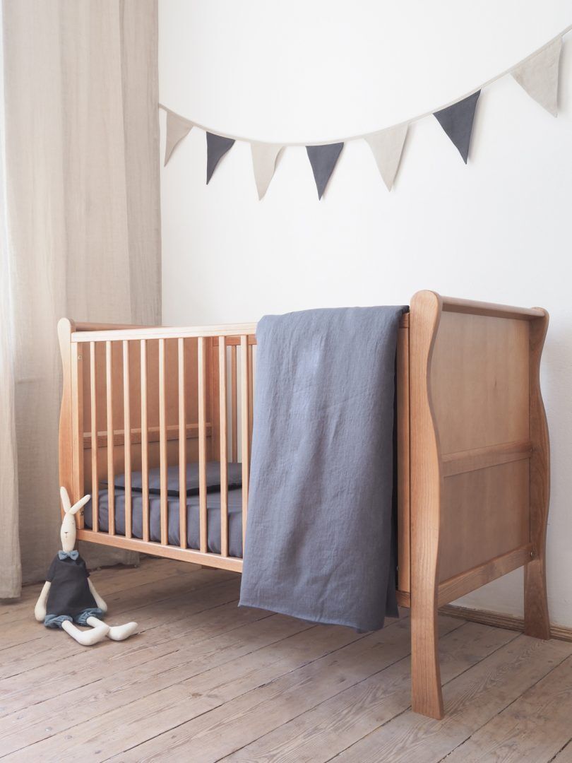 Linen Baby Bedding Set Classic, Colour: Charcoal
