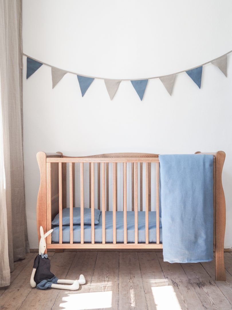Linen Baby Bedding Set Classic, Colour: Dusty blue