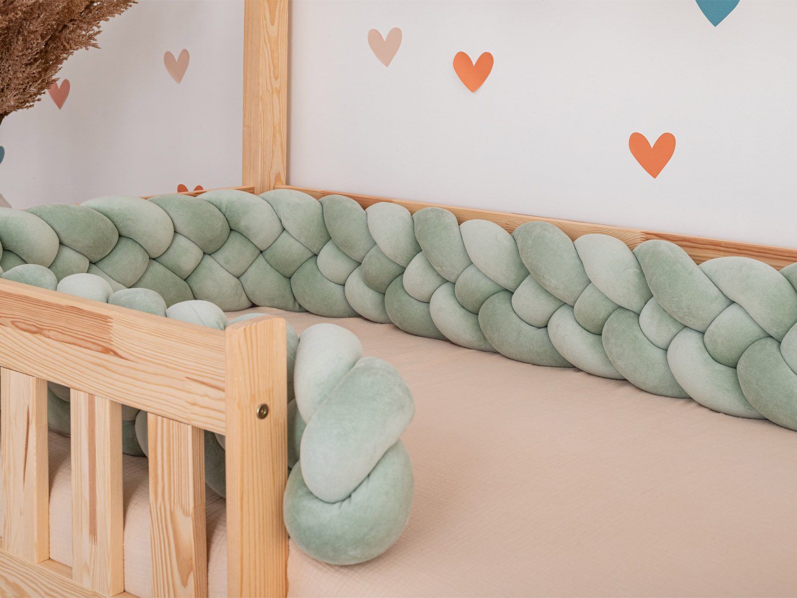 Braided bed bumper – 4 strands 180-420 cm - Sage Green