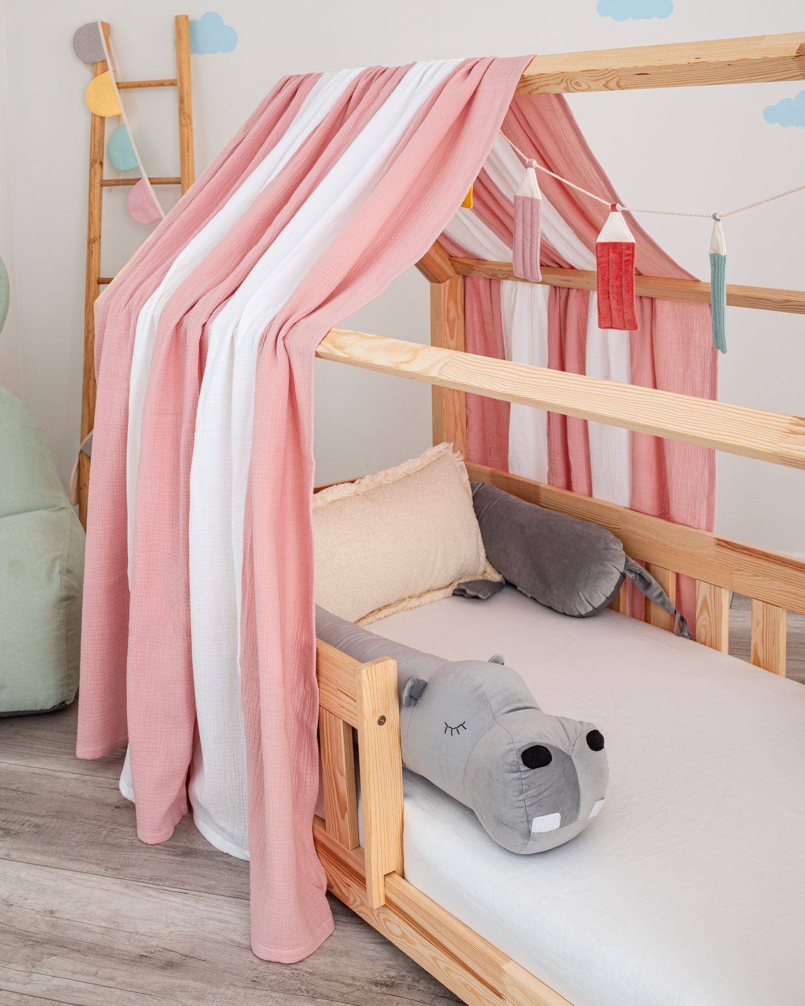 Meli – Muslin Striped Curtain – 1 piece - Pink and white
