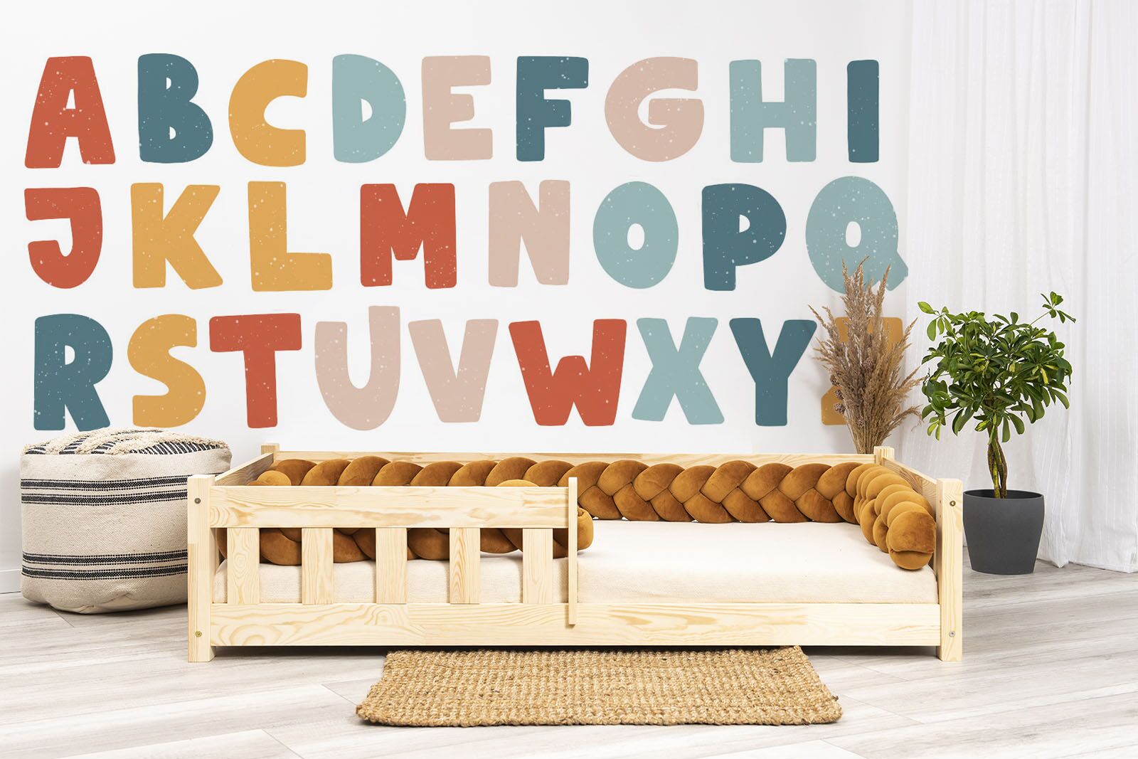 Wall stickers - Colourful Alphabet. Bed shown in this picture is 160x80cm.